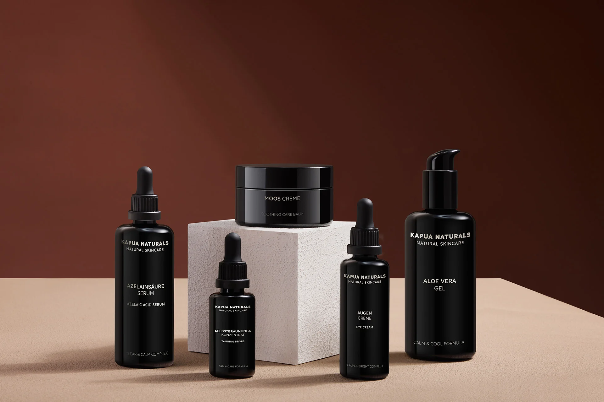 Commercial product photography for Kapua Naturals Azelaic Acid Serum and its skincare collection, featuring dropper details, serum textures, sculpted shadows, and product arrangements. Created for skincare photography, serum product shoots, cosmetic still life, beauty advertising, and e-commerce content.